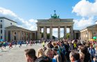 Berlin, Germany - September 27, 2015: Participants of the Berlin Marathon 2015 are finishing at the famous Brandenburg Gate on a lovely autumn day in Berlin, Germany.